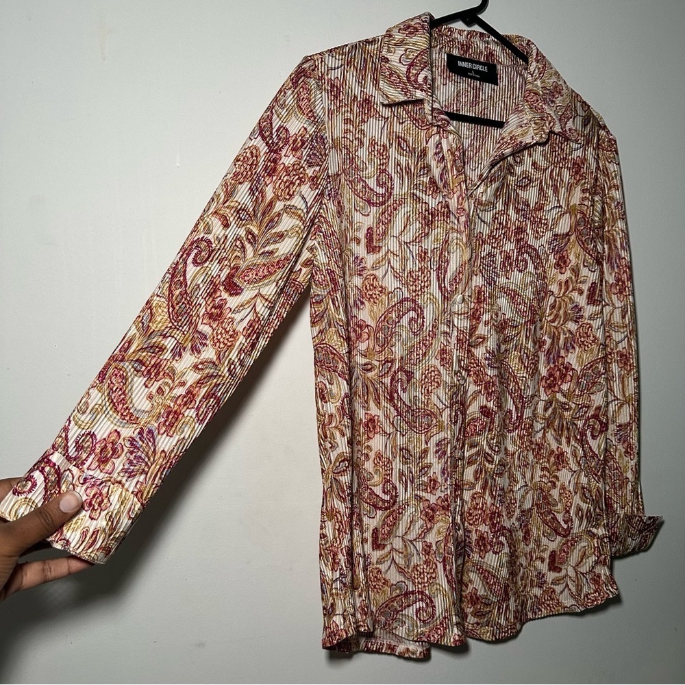 Inner Circle Women's 70s Retro Paisley Button Down Shirt Size Large - Picture 7 of 16